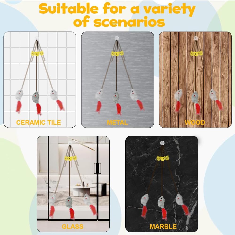 Thumbnail 6 de Adiwo 3 pièces souris jouet suspendue pour chat avec corde élastique et effets sonores (gris)