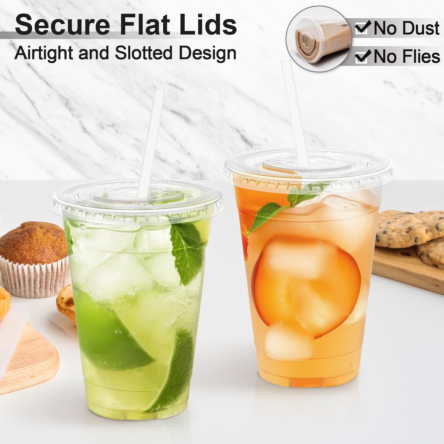 Detalle 2 de Lamosi 16 oz Clear Plastic Cups with Lids & Straws — 100 Pack for On-The-Go Beverages