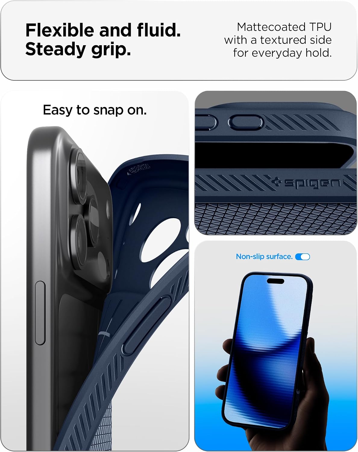 Detalle de Spigen Liquid Air pour iPhone 17 Pro (édition 2025) – Coque flexible anti-chocs bleu marine