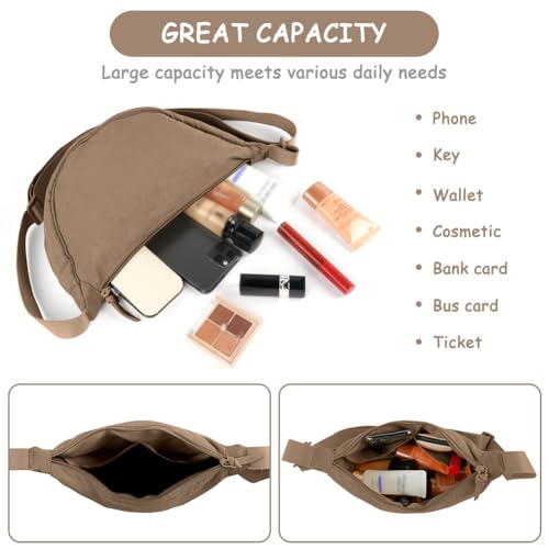 Detalle de Aucuu Bolso Bandolera para Mujer – Media Luna, Nylon, Caqui