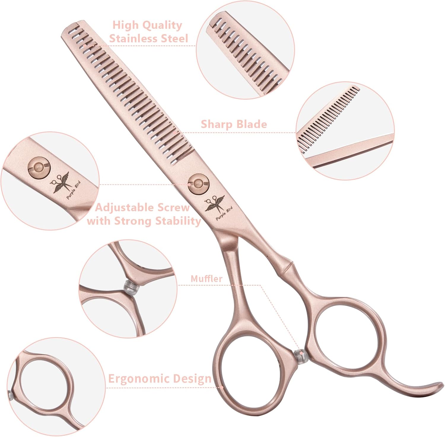 Detalle de Purple Bird Hair Cutting Kit: Professional Barber Shears Set with 10-Piece Accessories