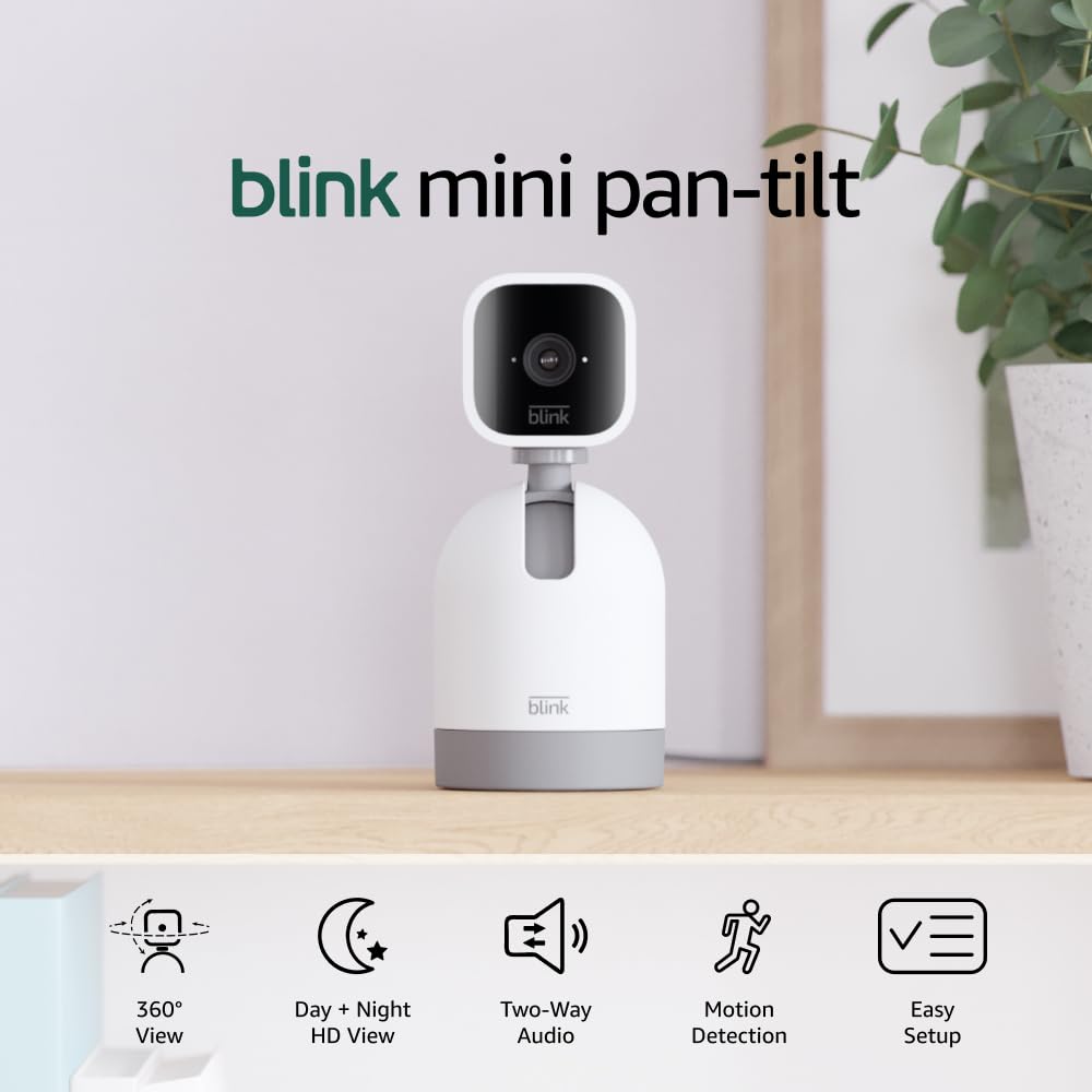 Detalle de Blink Mini Pan-Tilt Indoor Security Camera, HD Video, Two-Way Audio, White