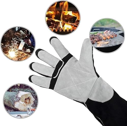 Thumbnail 5 de Guanti da saldatura YESWELDER 40 cm 500°C in pelle e Kevlar (MIG) nero-grigio