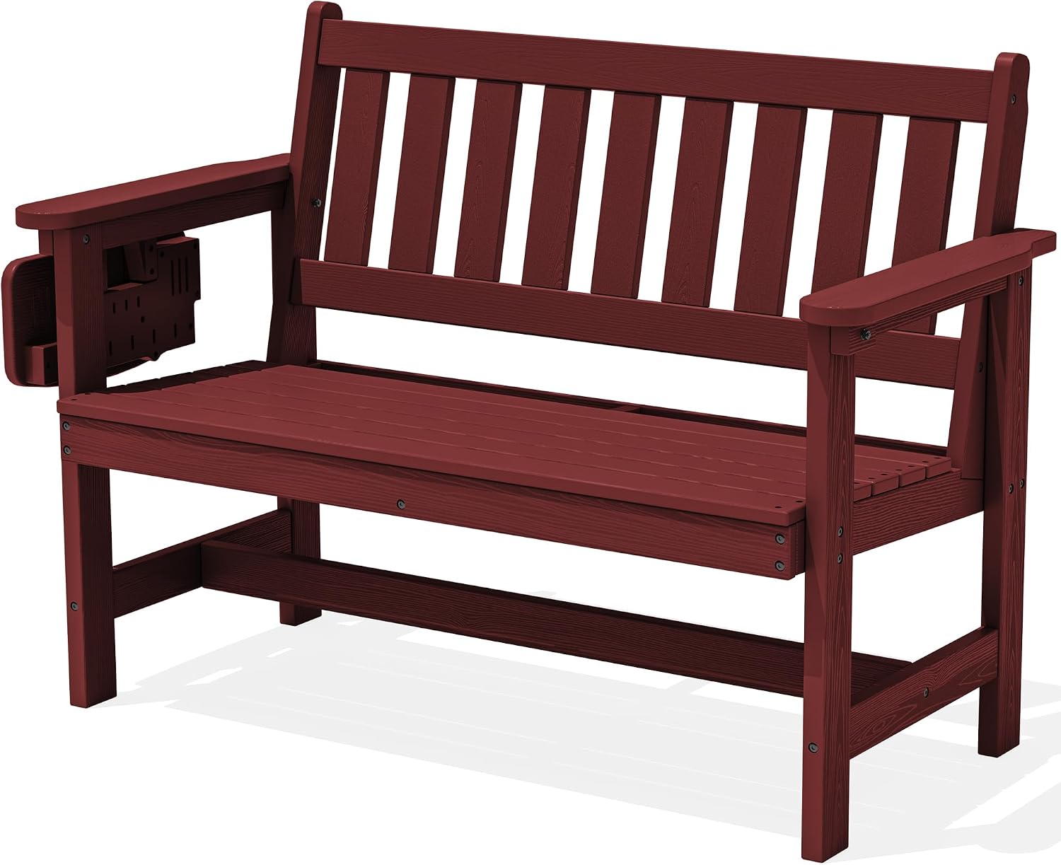Detalle de SERWALL P041-227 HDPE Outdoor Bench, Red, Foldable Cup Holder