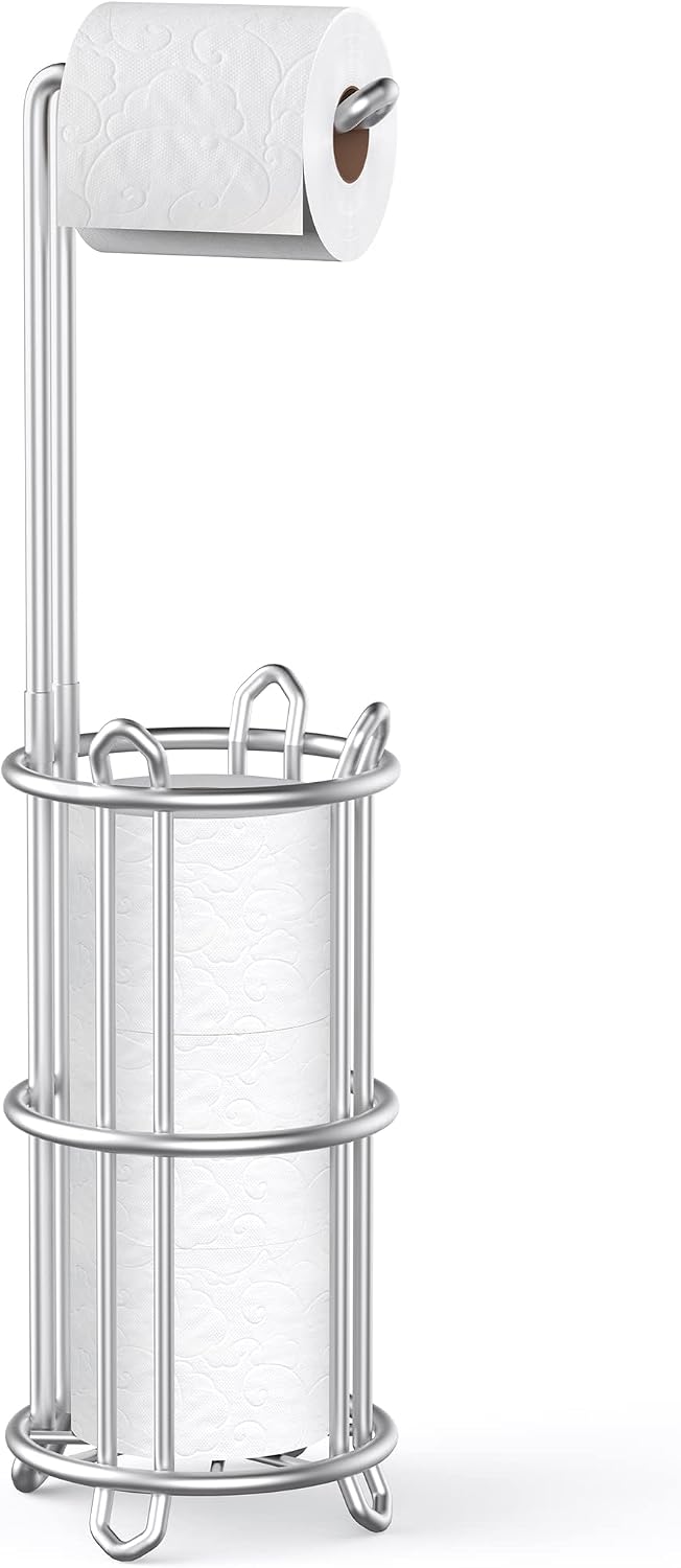 Detalle de Meangood MM0007 Freestanding Toilet Paper Holder, Silver, 4-Roll Storage