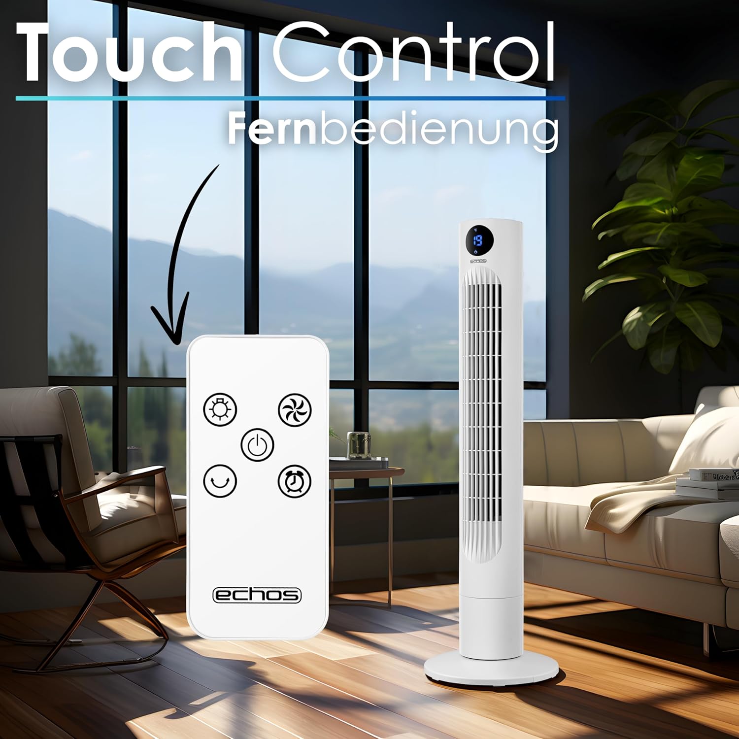 Thumbnail 4 de Echos Turmventilator – leiser Turmventilator mit Fernbedienung, Oszillation und 12h Timer