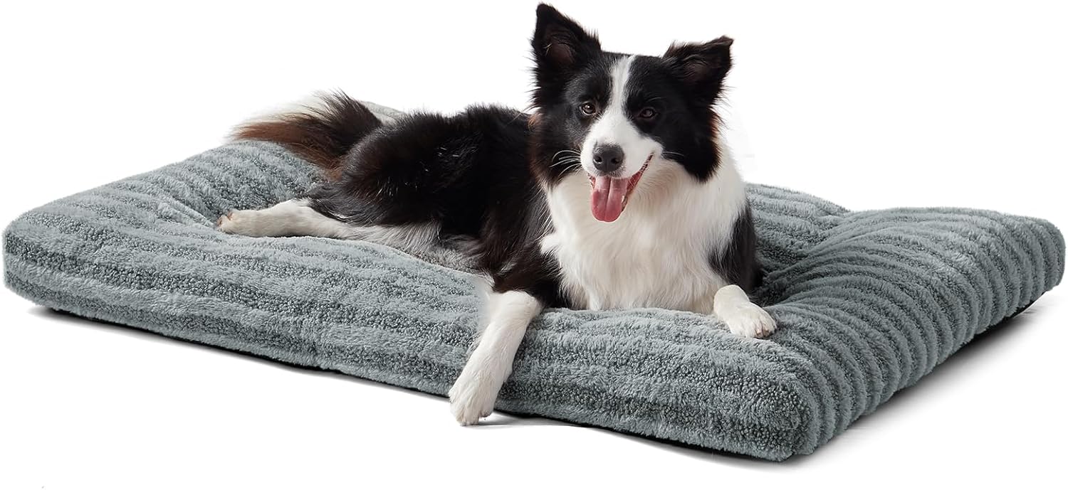 Detalle de Pawk Large Dog Bed Washable – Fluffy Plush Fur Calming Mattress (102 × 69 × 9 cm), Grey