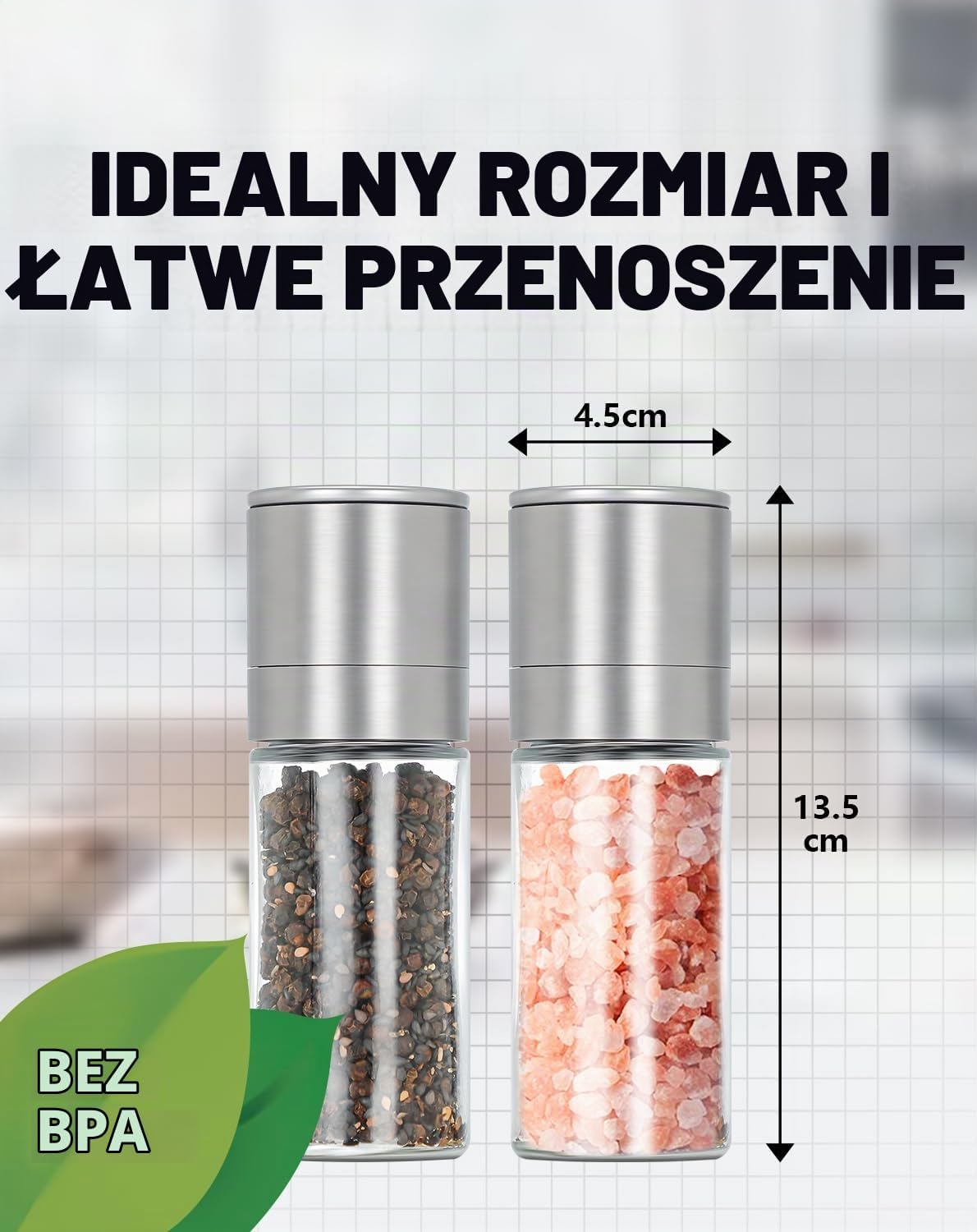 Detalle de WallEgo YC-YMQ-XS – ręczne młynki do soli i pieprzu, ceramiczny mechanizm, 2 szt.