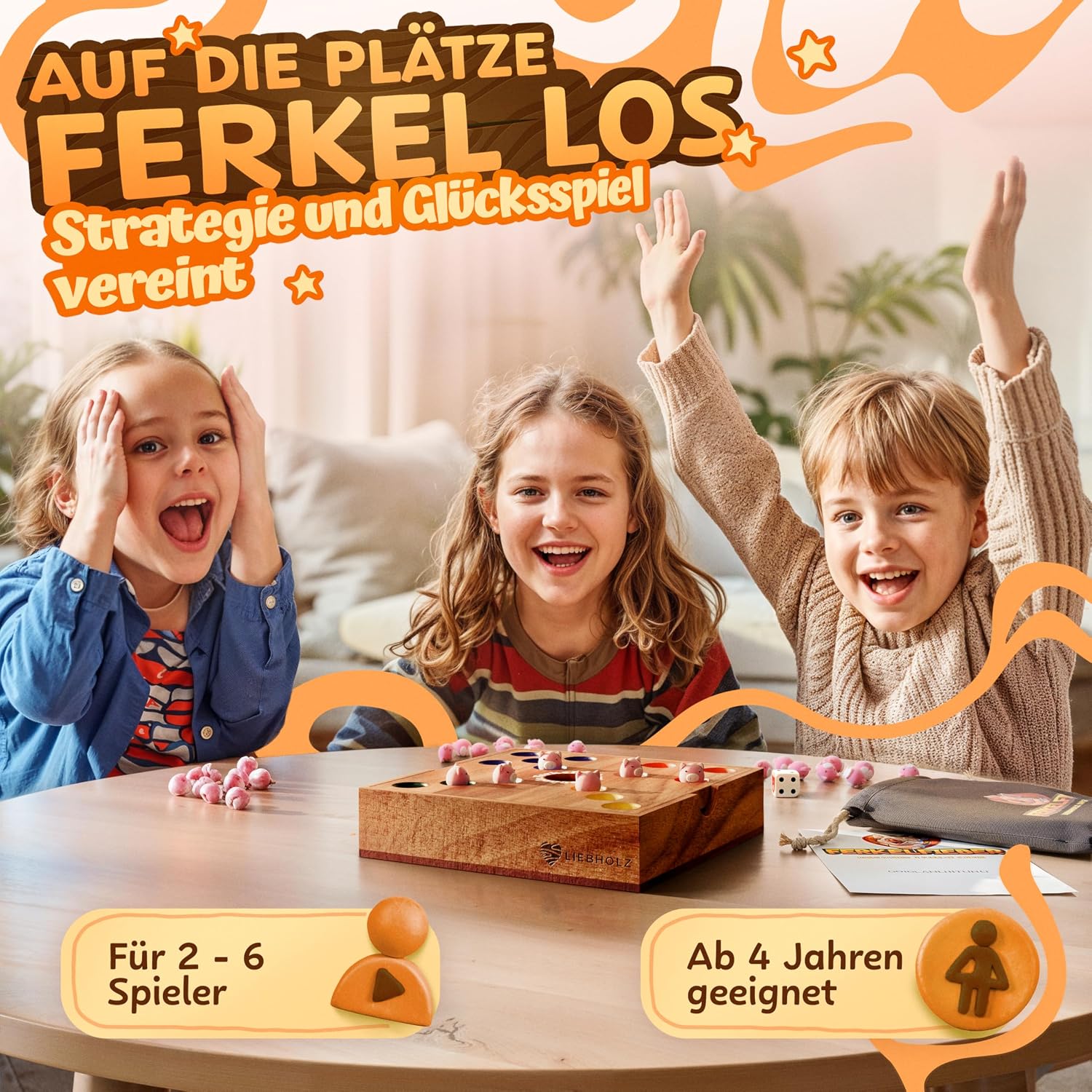 Detalle de LIEBHOLZ Original Big Hole Ferkelfieber Brettspiel für Kinder