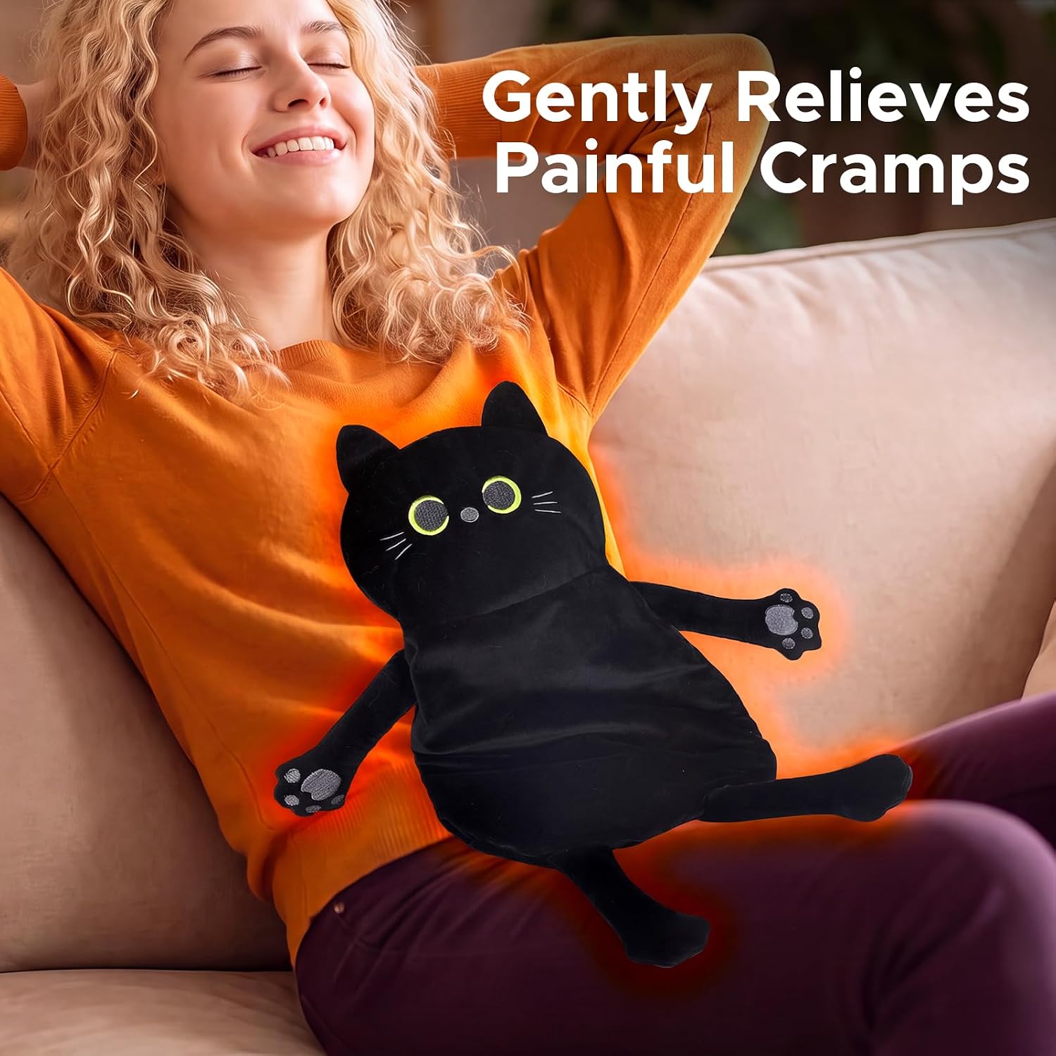 Detalle 2 de Cuckool Black Cat Microwave Heating Pad, 17" x 9", Flaxseed Insert