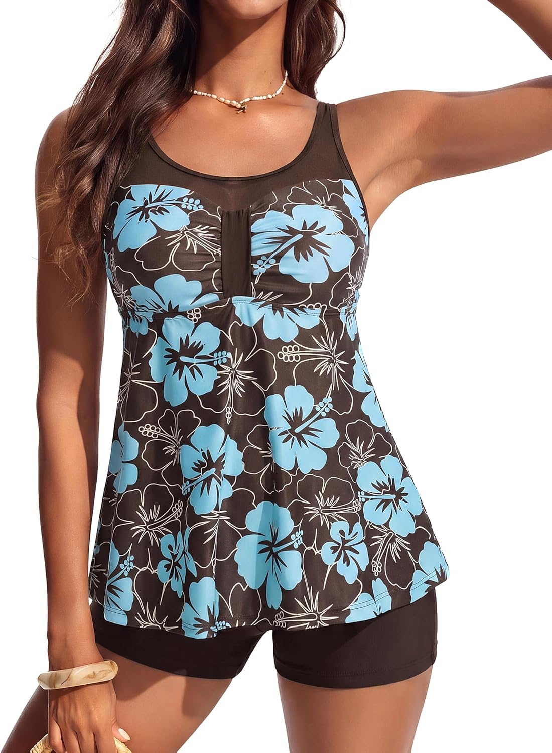 Thumbnail 4 de Hanna Nikole Two-Piece Tummy Control Tankini Set with Mesh Shoulders