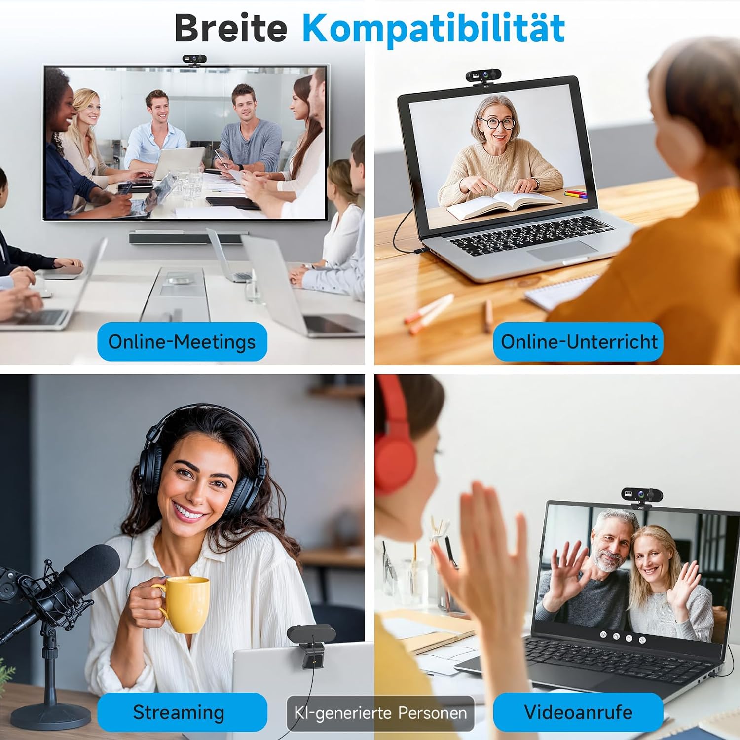 Detalle de AOC Webcam 4K Ultra HD mit Mikrofon, Privatsphärenabdeckung und Plug‑&‑Play
