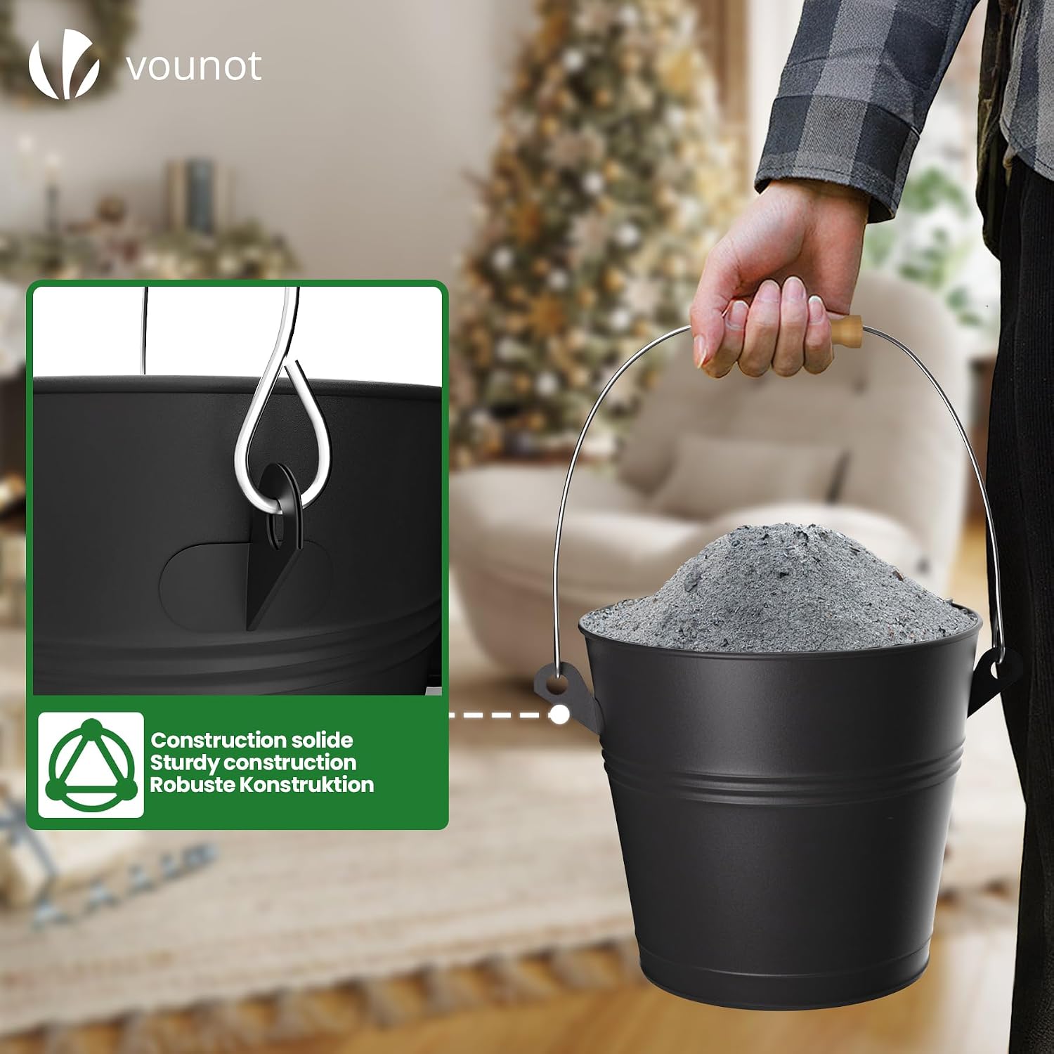 Detalle 1 de VOUNOT 15373546324317 5L Ash Bucket with Lid, Shovel and Brush