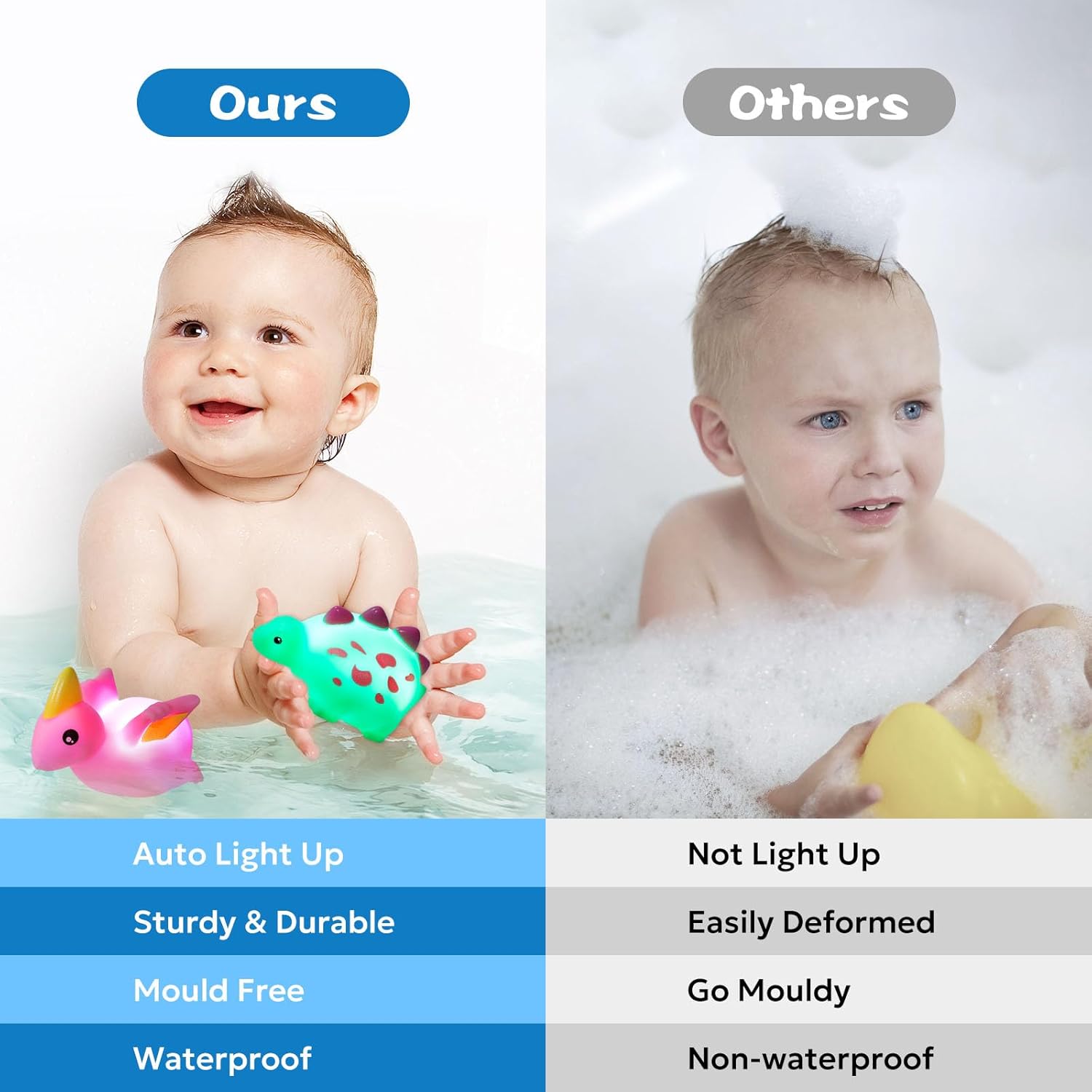 Detalle de Jiosdo 6‑Pack LED Dinosaur Bath Toys – Sensory Water-Activated Lights for Babies and Toddlers