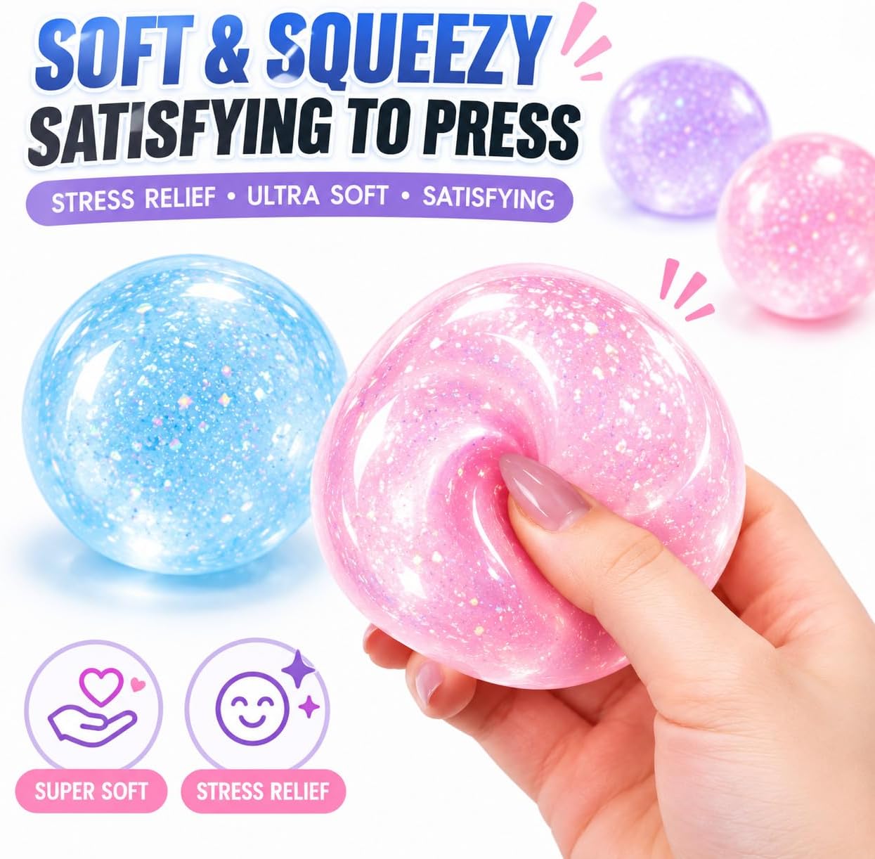 Detalle 1 de HFZCZW Coconut Oil Squishy Fidget Stress Ball, Glitter, No-Rebound
