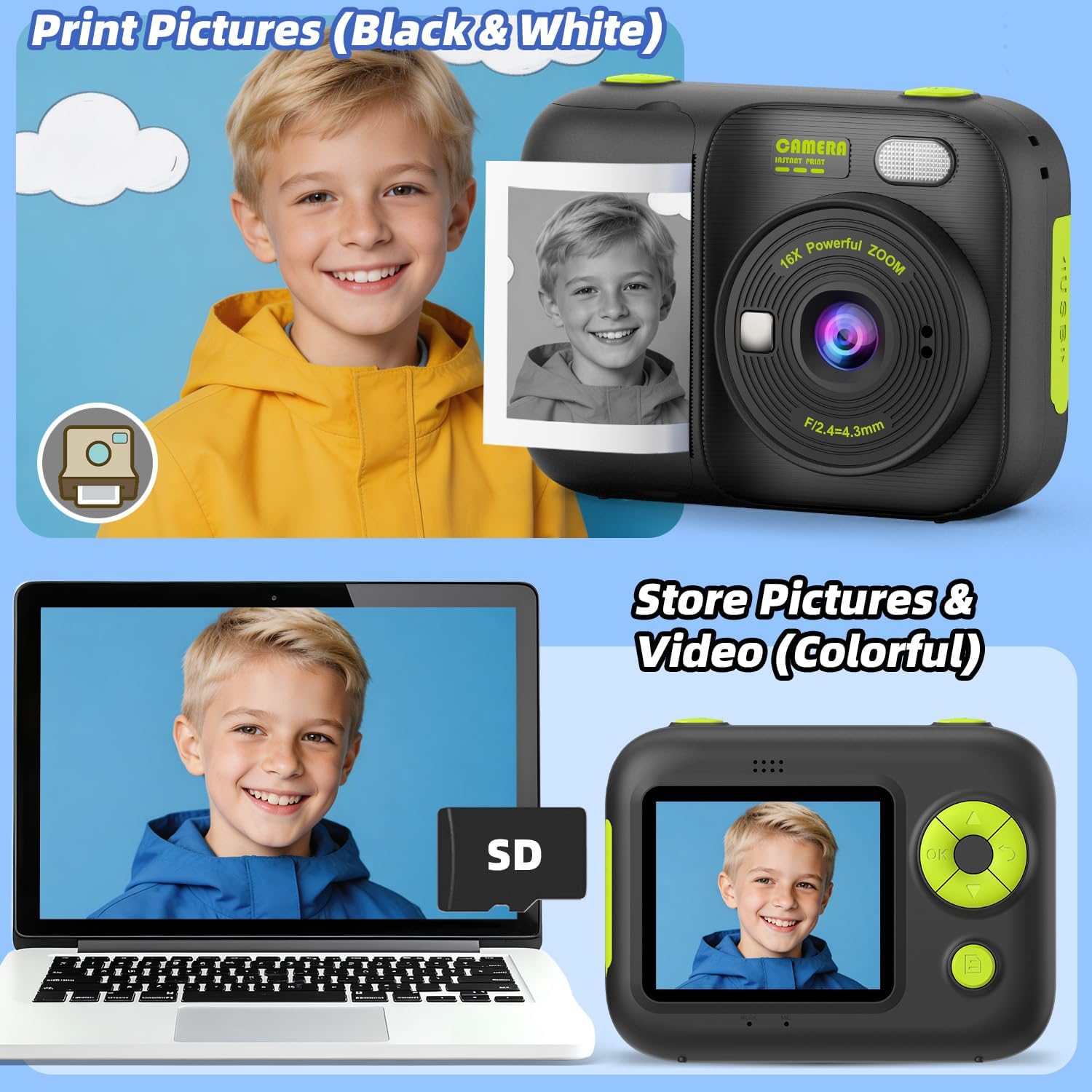 Thumbnail 5 de HOOMOON P97 Kids Instant Print Camera, 1080p Video, 5 Paper Rolls