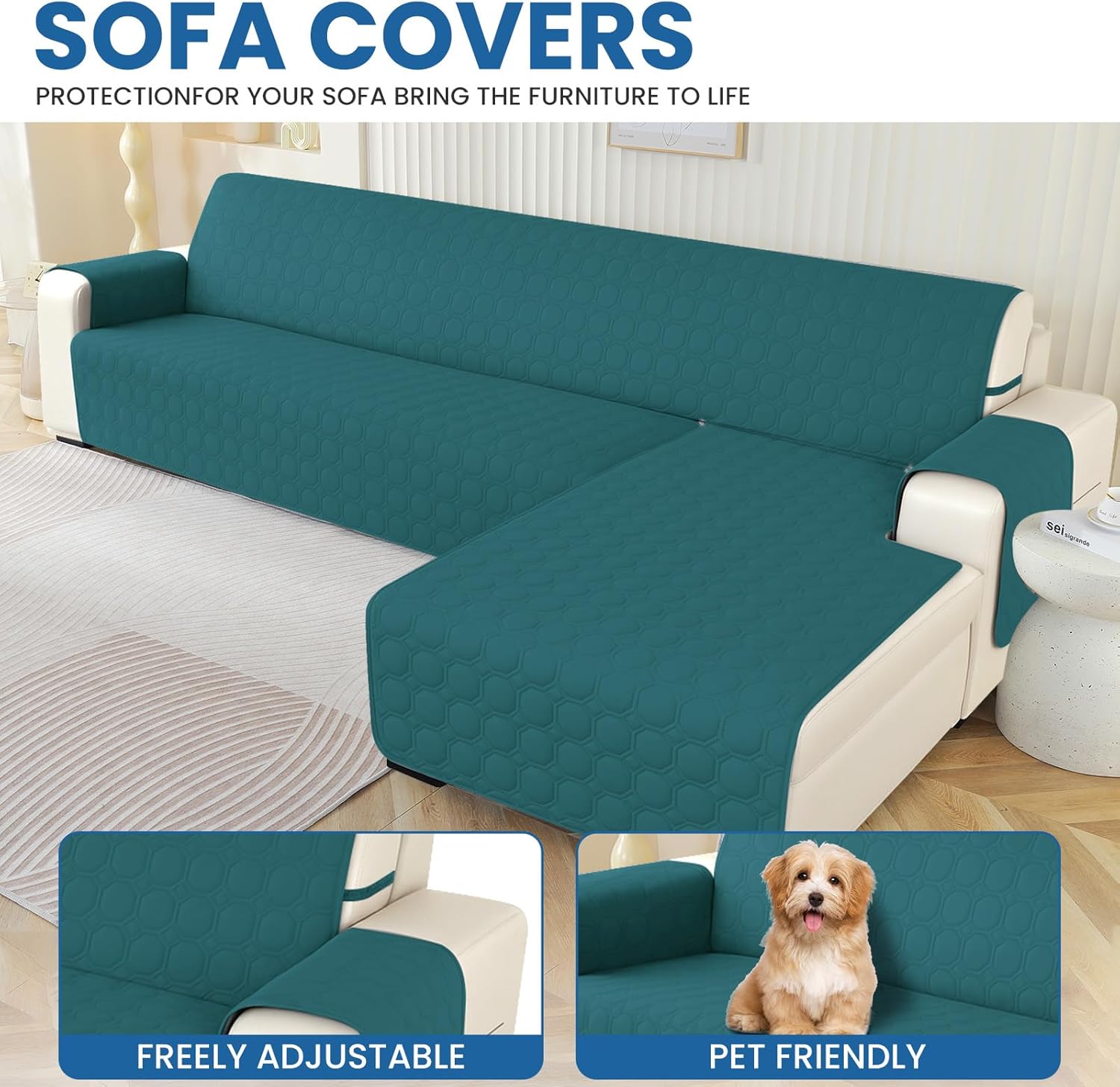 Detalle de Housse Canapé d'angle Ystyle 3 Places avec Accoudoirs – Imperméable et Réversible, Vert Foncé (L 250 cm)