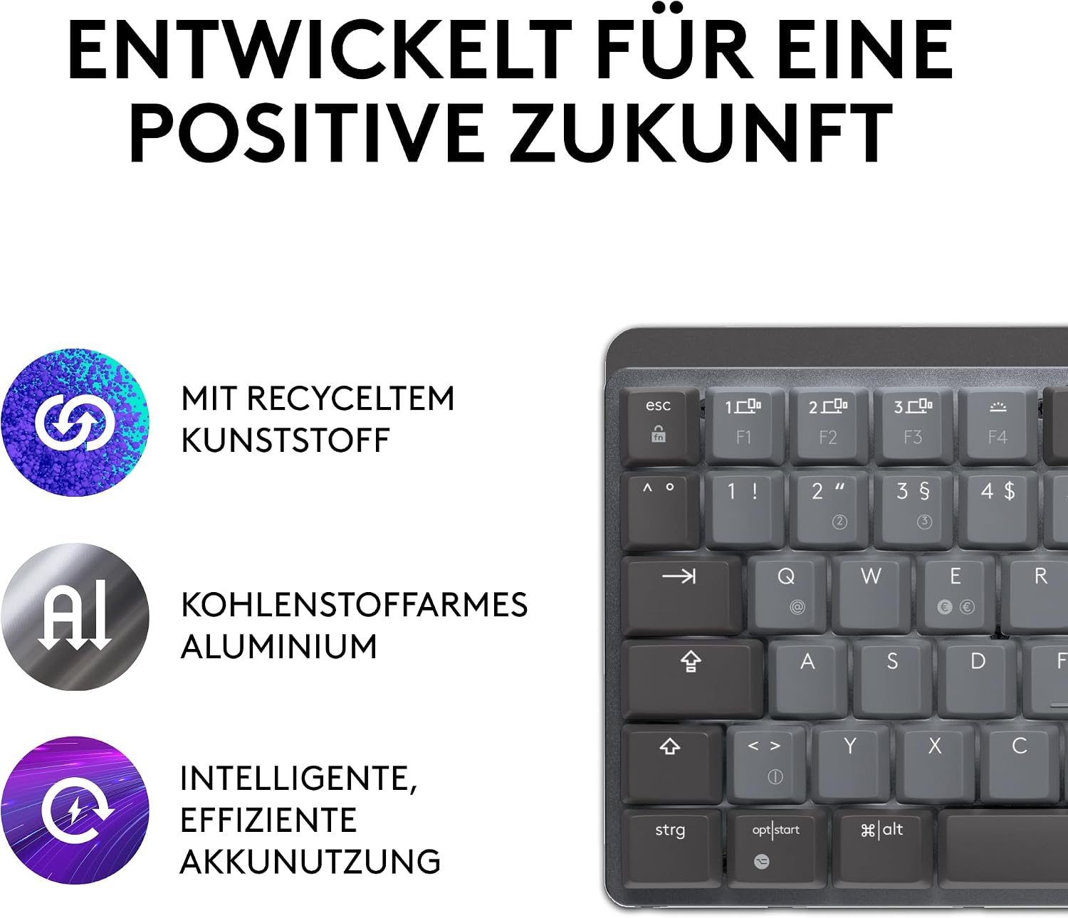 Detalle de Logitech MX Mechanische kabellose Mini-Tastatur mit Beleuchtung – QWERTZ, Grau