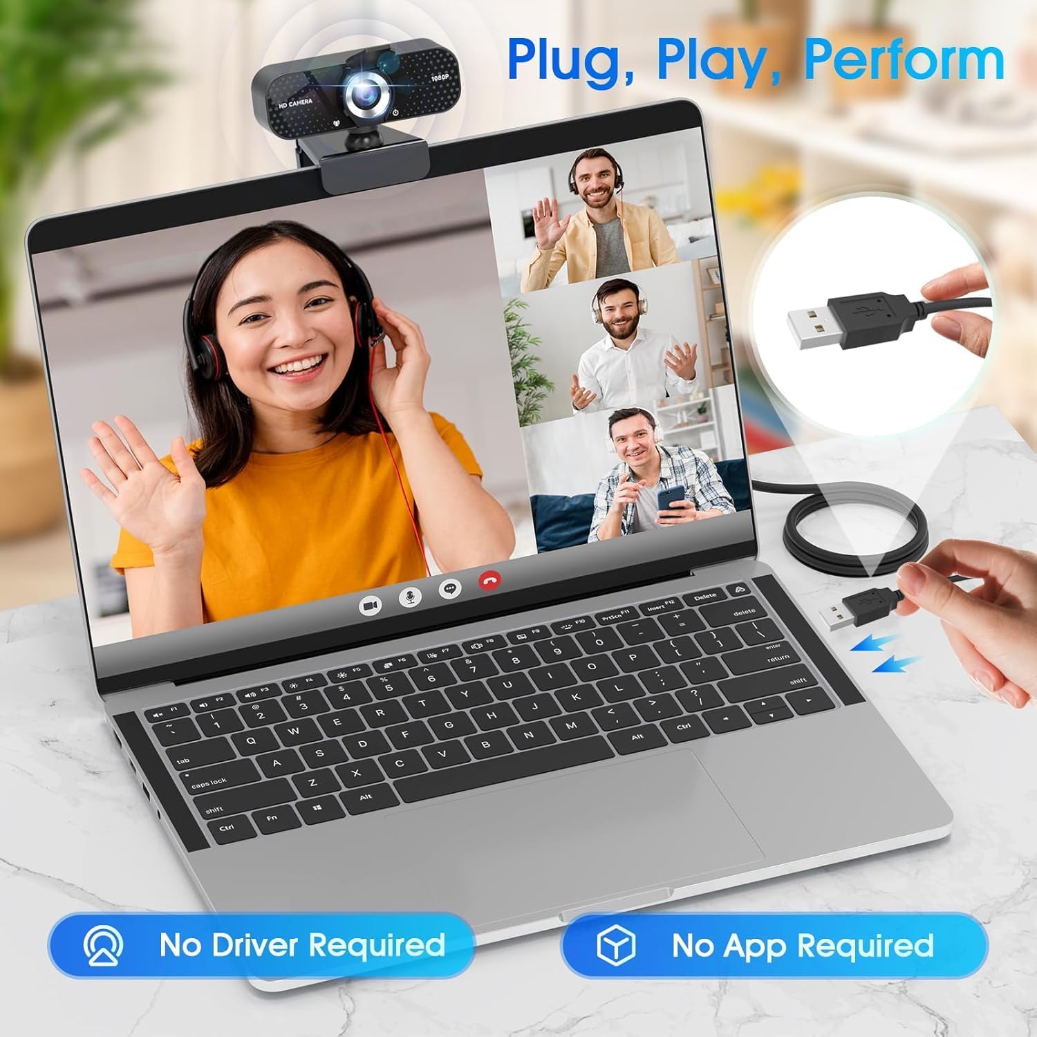 Detalle 2 de TRAUSI 1080P HD Webcam with Microphone: Clear video, quiet audio and privacy at a great price