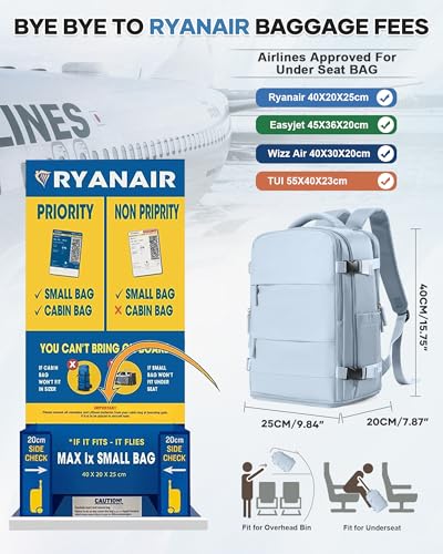 Thumbnail 1 de HPLQQ Mochila de cabina para avión 40x20x25 (Ryanair), impermeable con apertura 180° y compartimento para portátil