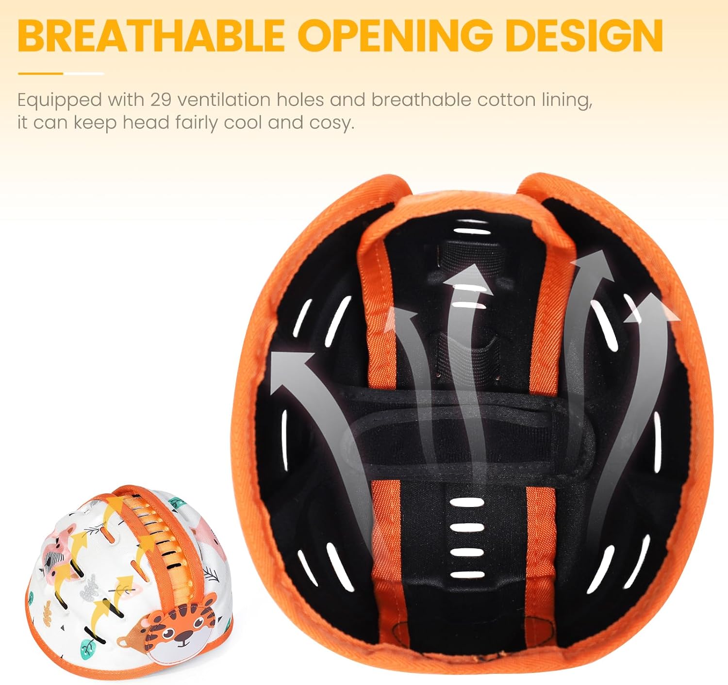 Thumbnail 2 de Orzbow Caschetto Primi Passi traspirante neonato con paracolpi regolabile 6-24 mesi (arancione tigre)