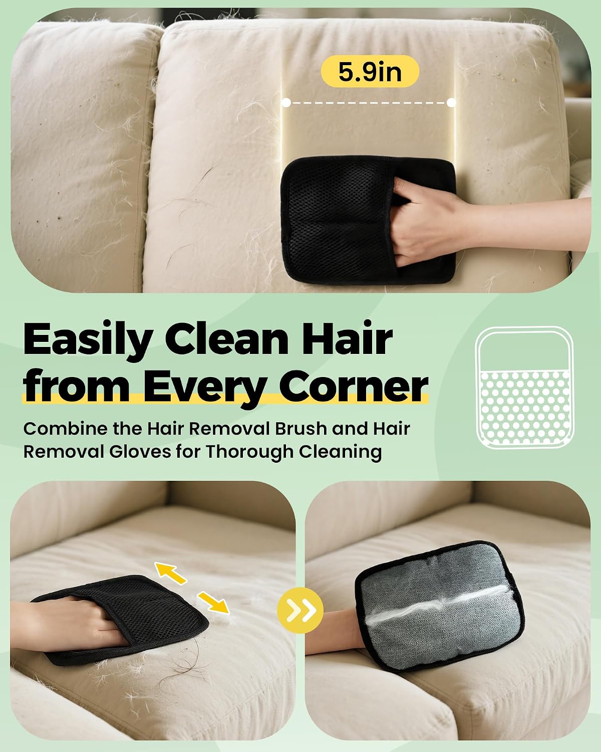 Detalle de Carpet Rake Kit for Pet Hair Removal: 4‑in‑1 Tool with 60" Adjustable Rubber Broom