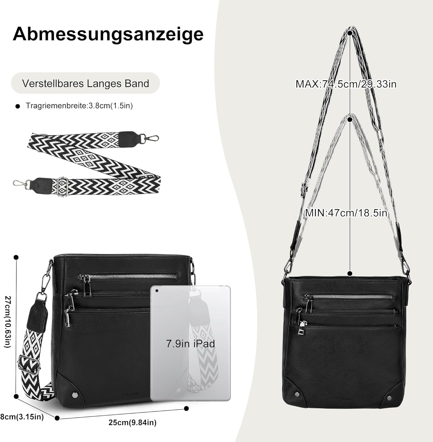 Thumbnail 2 de TANTOMI Umhängetasche für Damen – Handtasche aus PU-Leder mit mehreren Fächern und verstellbarem Schulterriemen