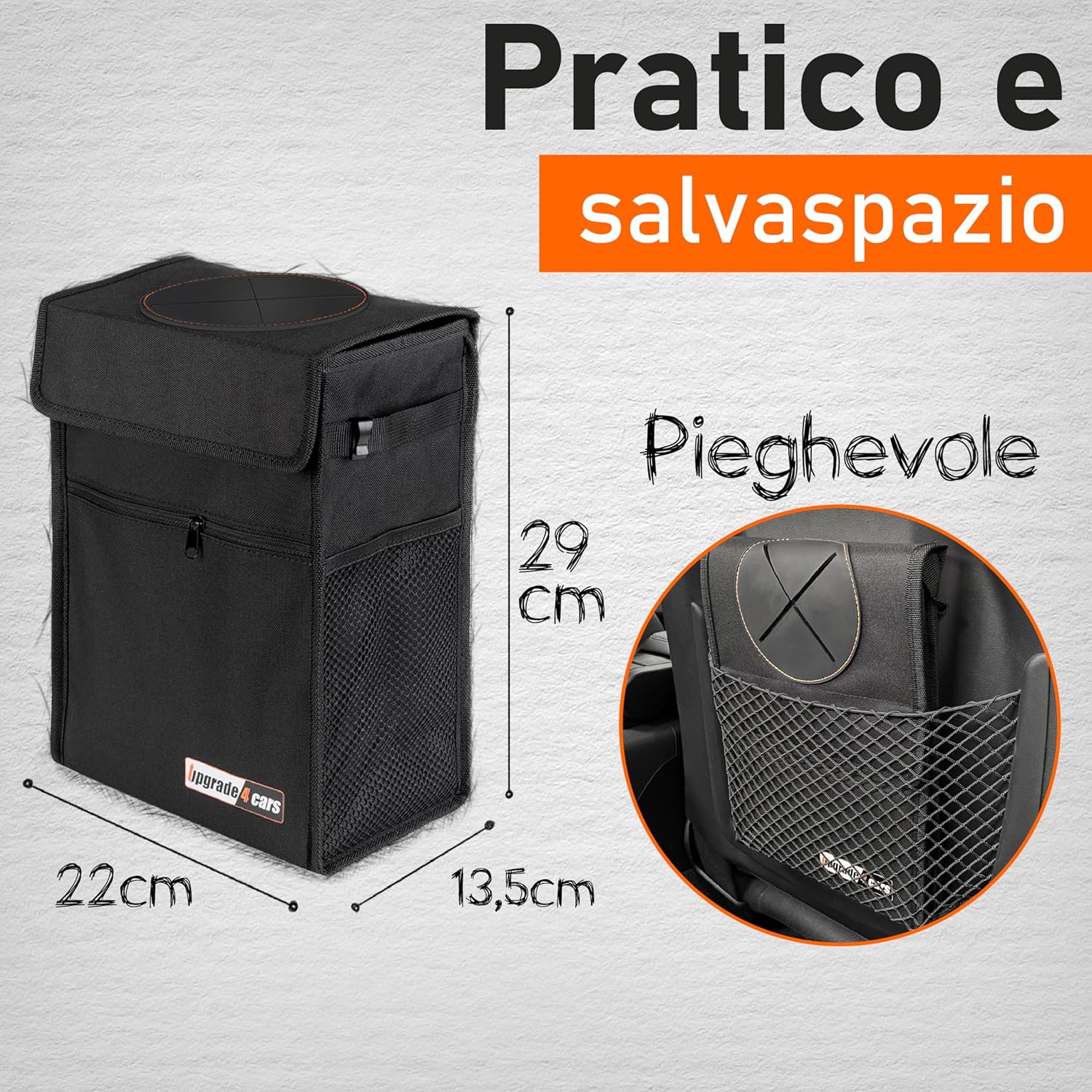 Detalle 2 de Upgrade4cars Pattumiera Auto con Coperchio e Sacchetti 🗑