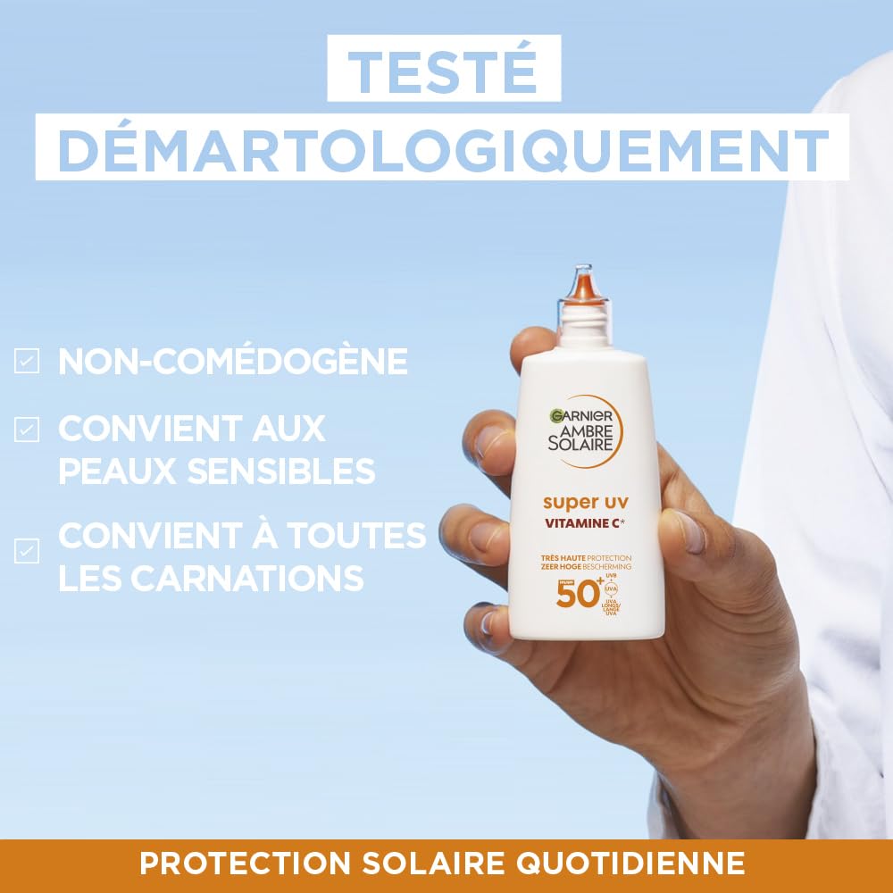 Detalle de Garnier Ambre Solaire Super UV Vitamin C Daily Fluid gegen dunkle Flecken (LSF 50+, unsichtbares Finish), 40 ml