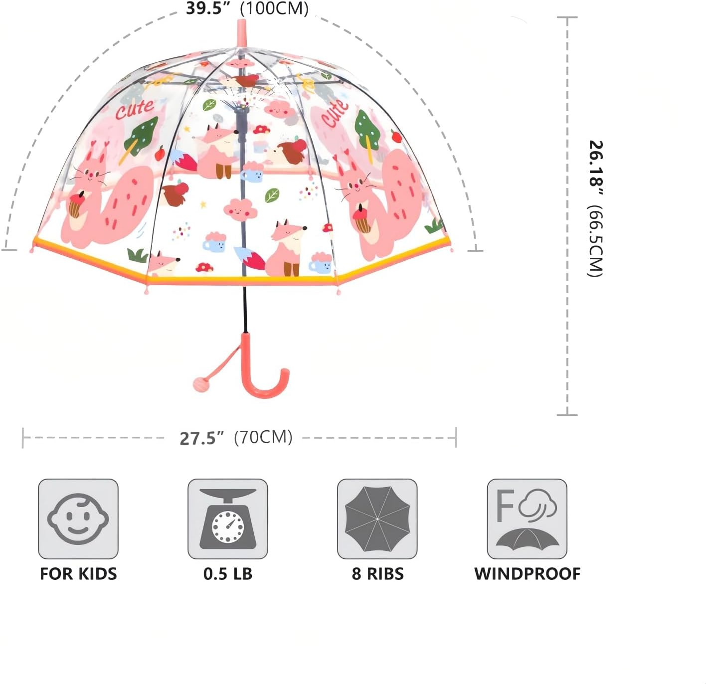 Thumbnail 3 de Generisch Kinder-Regenschirm mit Kuppeldach (transparent) – leichter Stockschirm für Kinder