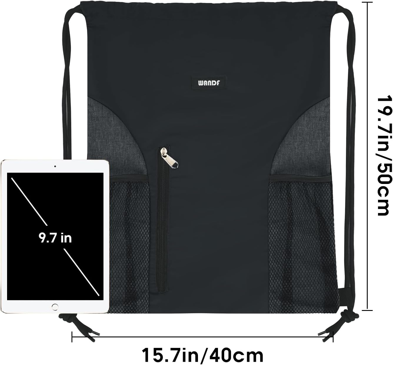 Detalle de WANDF Drawstring Backpack: Water-Resistant Gym Sackpack for All Ages