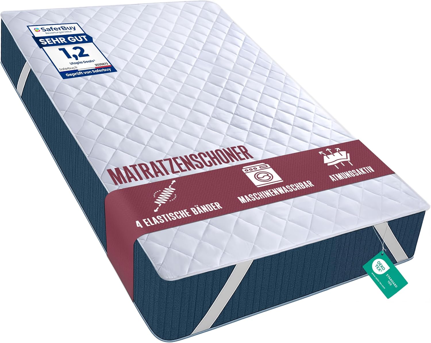 Detalle de Utopia Bedding gesteppt Matratzenauflage 140 x 200 cm – weicher Mikrofaser-Bezug mit elastischen Eckbändern