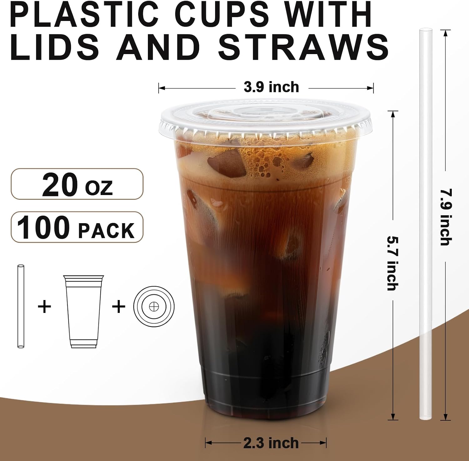 Thumbnail 1 de Lamosi 20 oz Clear Plastic Cups Pack