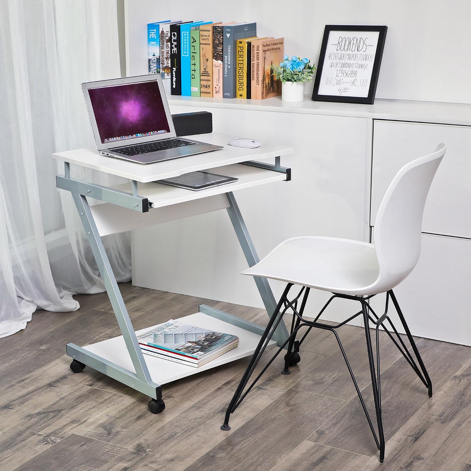 Detalle de VASAGLE Z-Form Schreibtisch LCD811W (weiß) mit 4 Rollen und Tastaturauszug