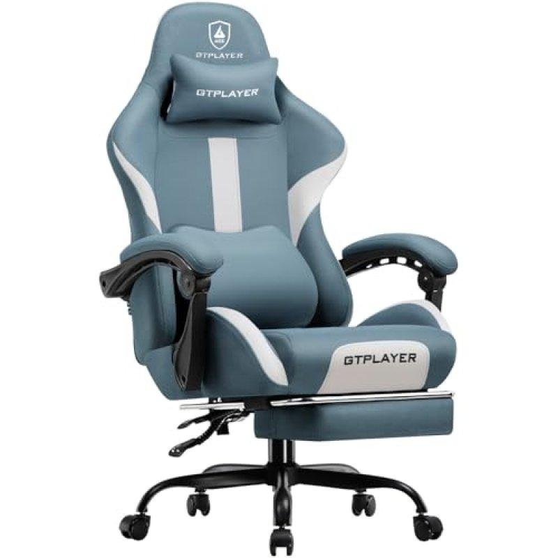 Detalle de GTPLAYER silla gaming ergonómica reclinable 135° con reposapiés azul
