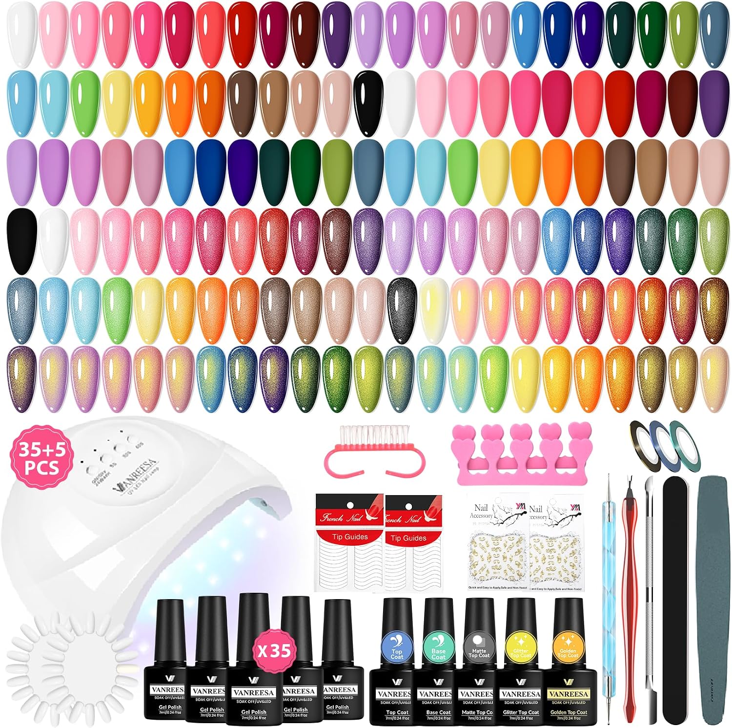 Detalle de VANREESA Kit semipermanente unghie da 35 colori con lampada UV/LED 48W