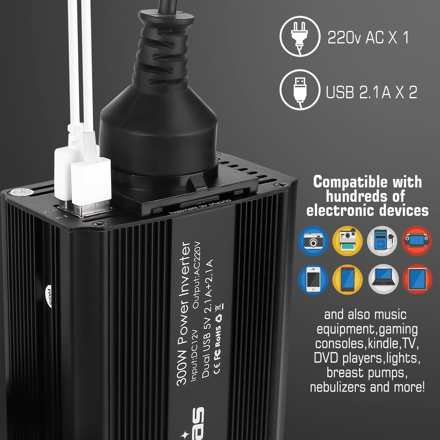 Thumbnail 2 de Bapdas 300W Power Inverter auto 12V a 220V — Inverter di potenza 🔌