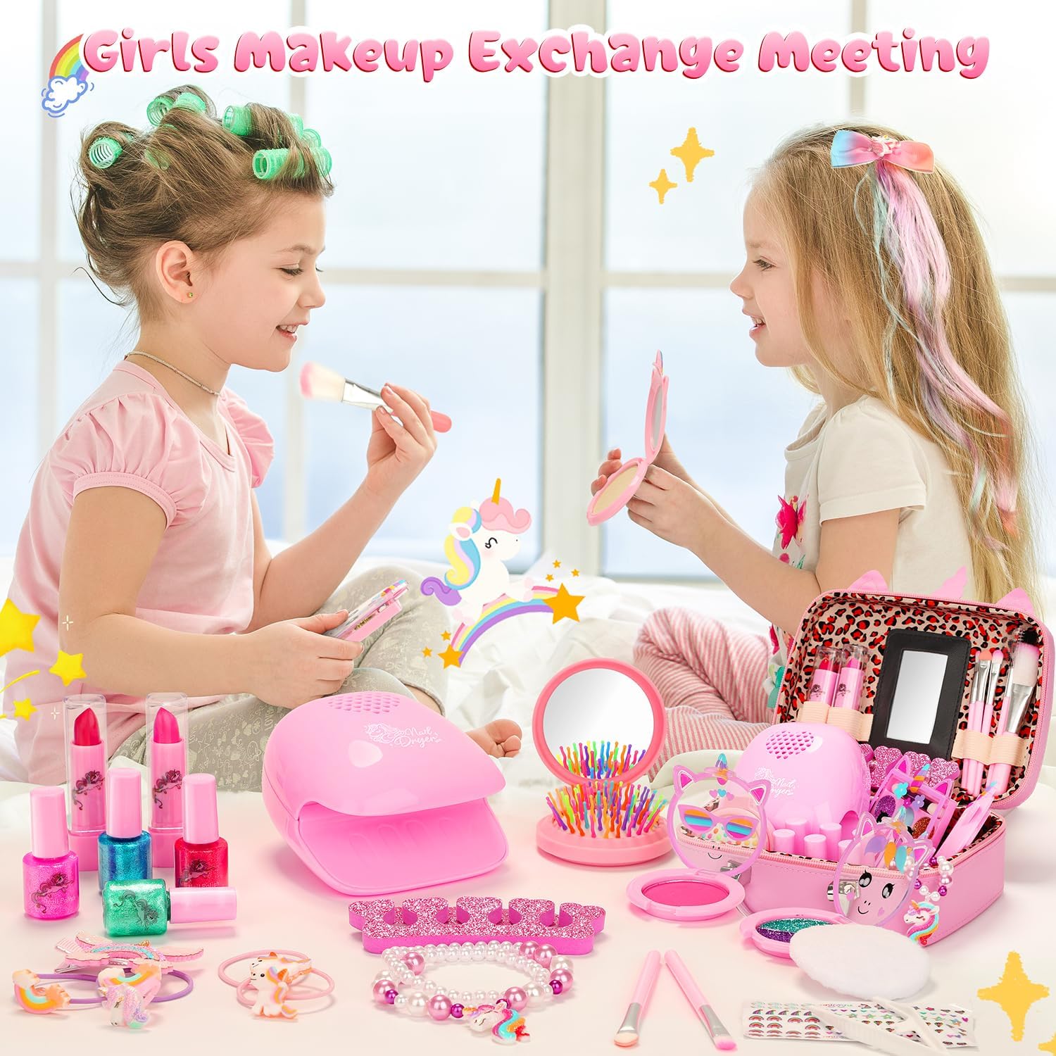 Detalle de PERRYHOME Kids Makeup Kit for Girl: 2-in-1 Princess Set with Washable, Non-Toxic Cosmetics