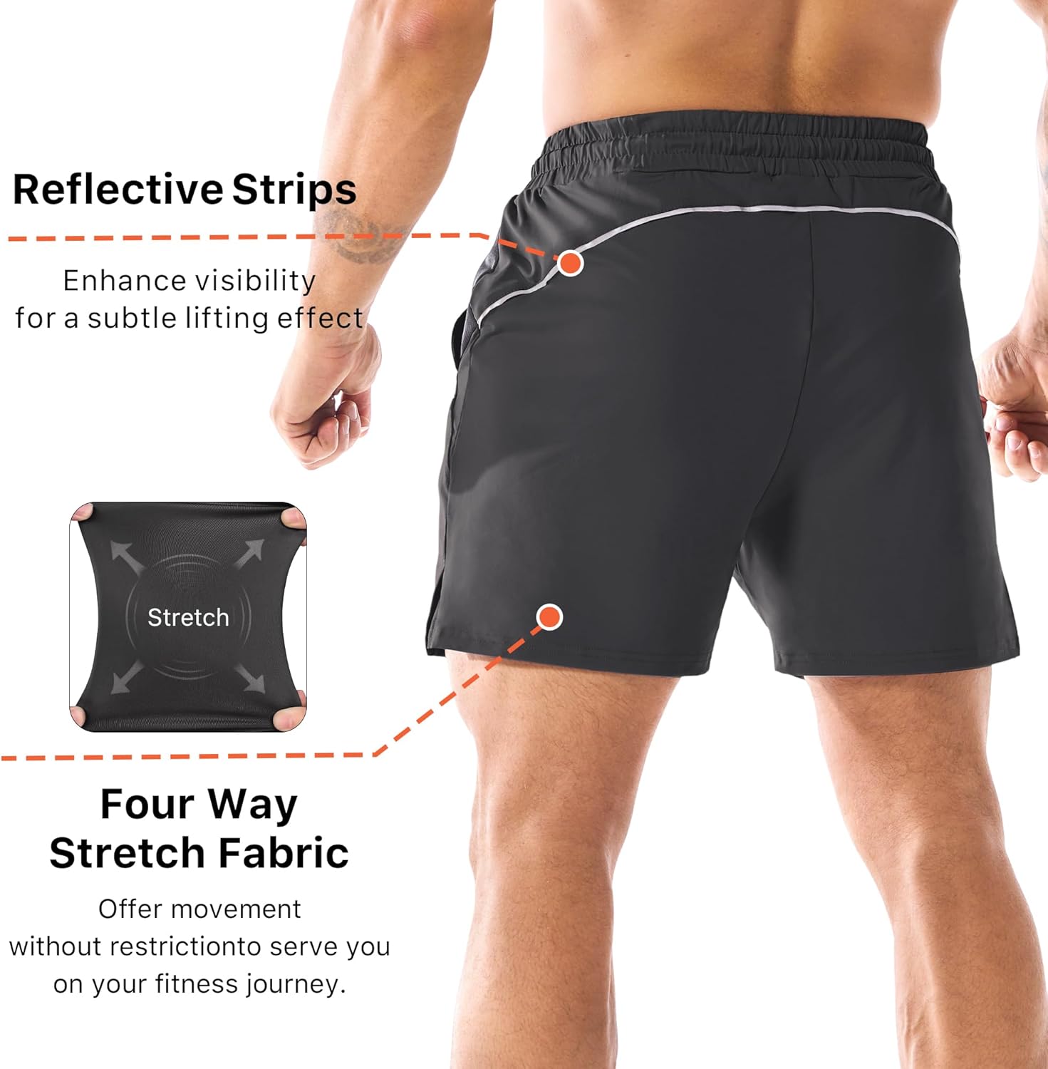 Thumbnail 2 de Brokig Men’s Dry Gym Shorts (5 inch) with Mesh Pockets & Reflective Detail