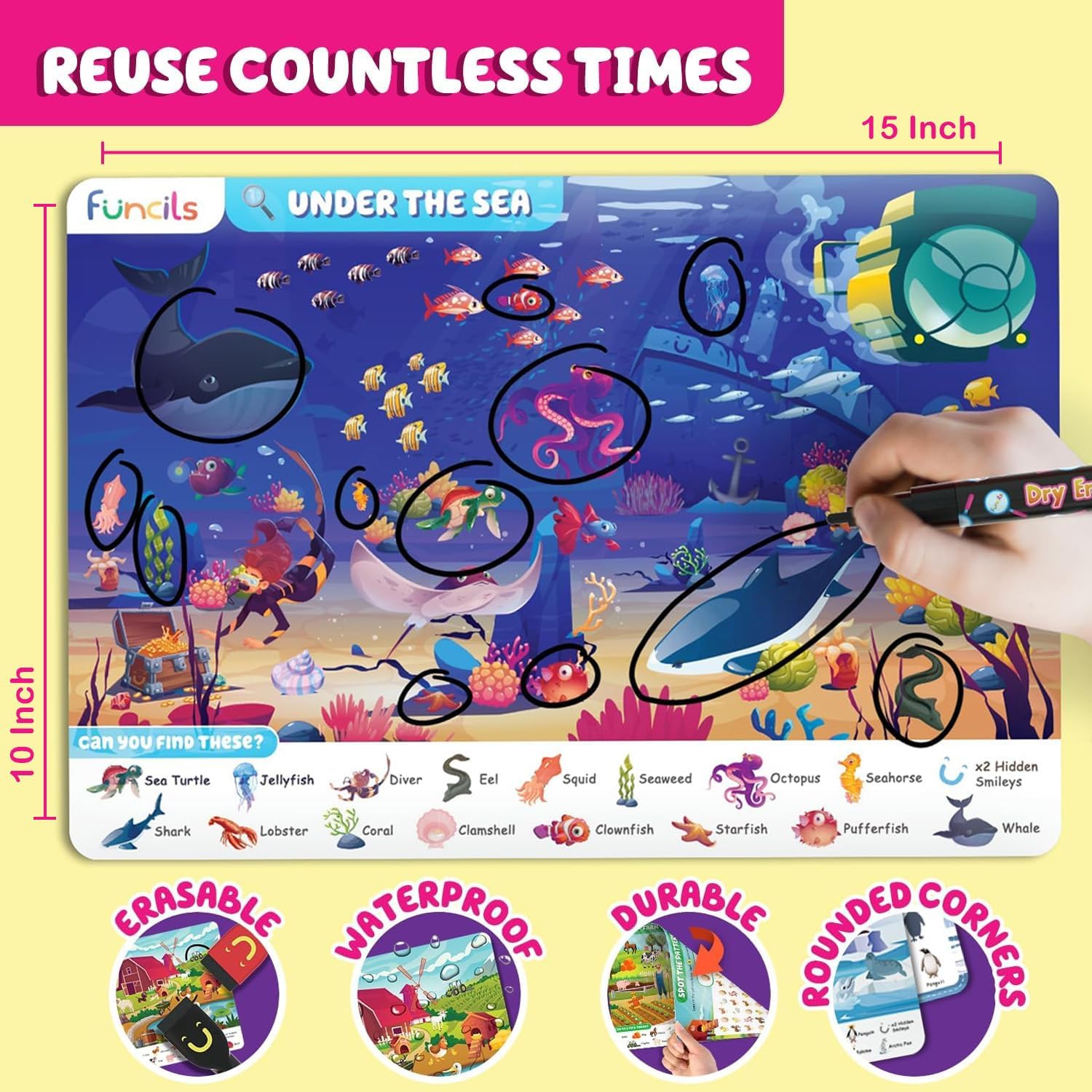 Thumbnail 3 de FunCils Preschool Learning Activities Search and Find – double-sided dry erase mat craft set for toddlers (ages 3–6)