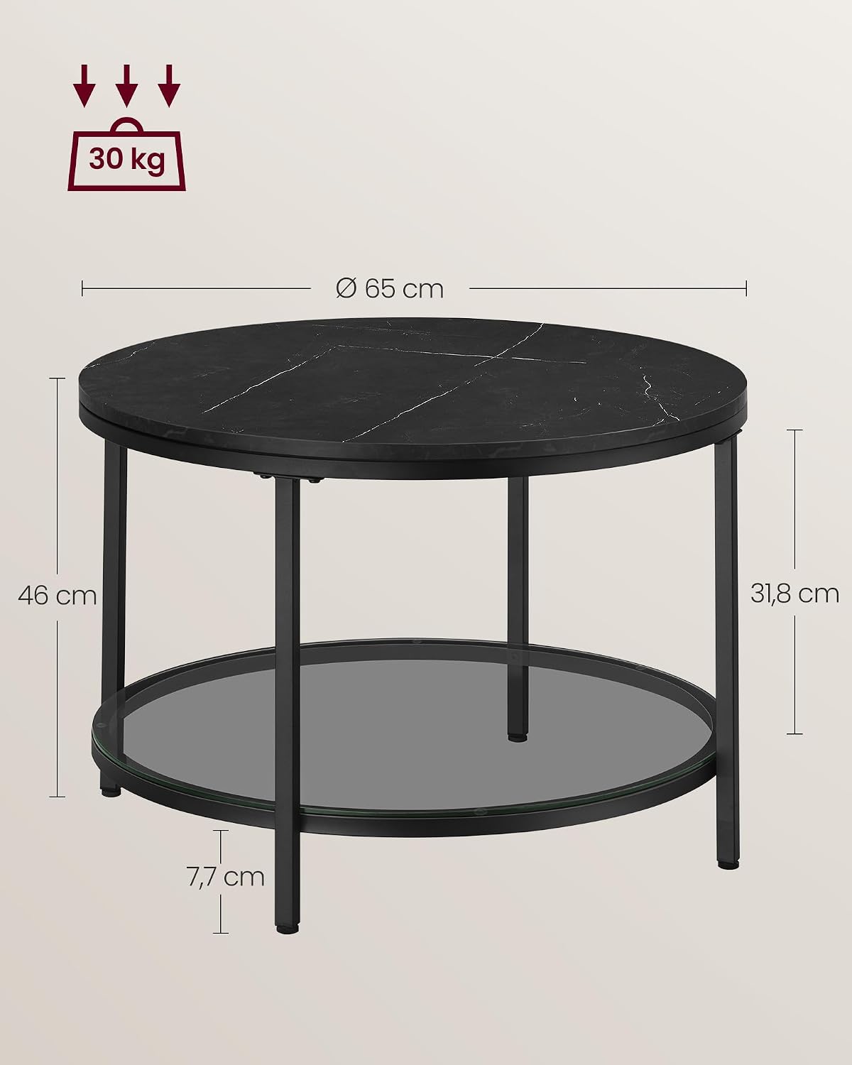 Thumbnail 2 de VASAGLE LCT072B58 salontafel met marmerlook, glazen legplank en stalen poten