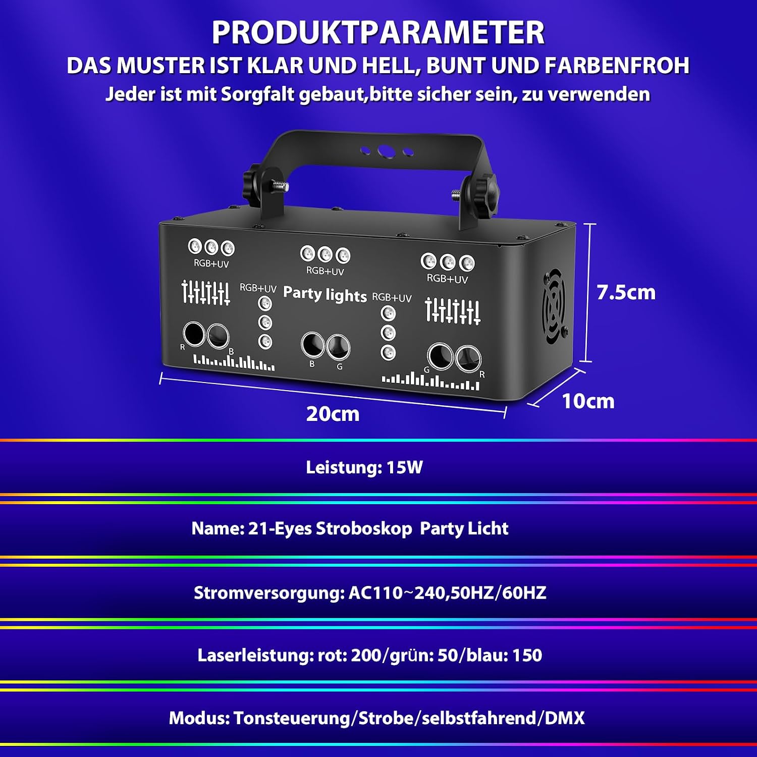 Thumbnail 2 de Littleboyny LTB337021 discolampa med RGB, UV och musikstyrning