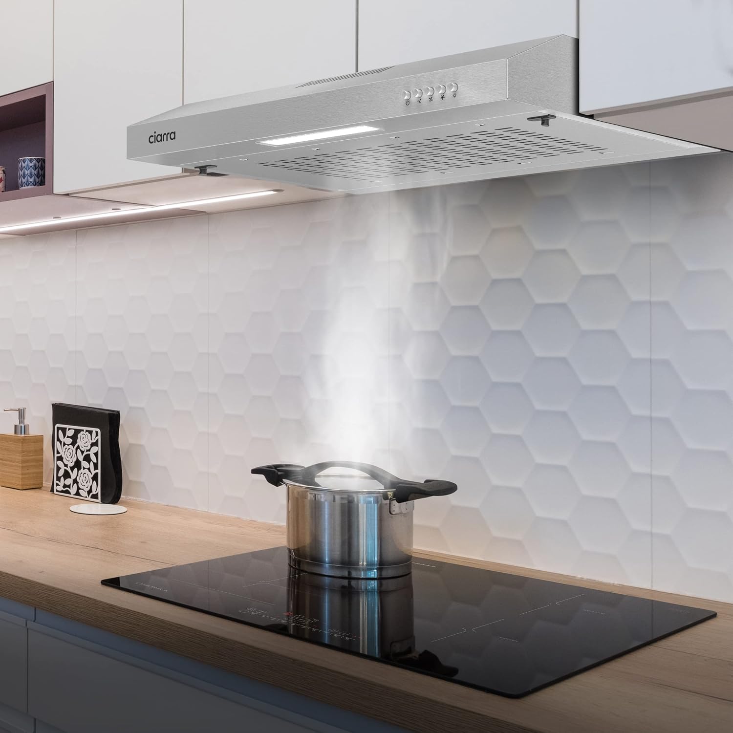Detalle 2 de CIARRA CBCS6903A köksfläkt 60 cm i rostfritt stål med LED-belysning