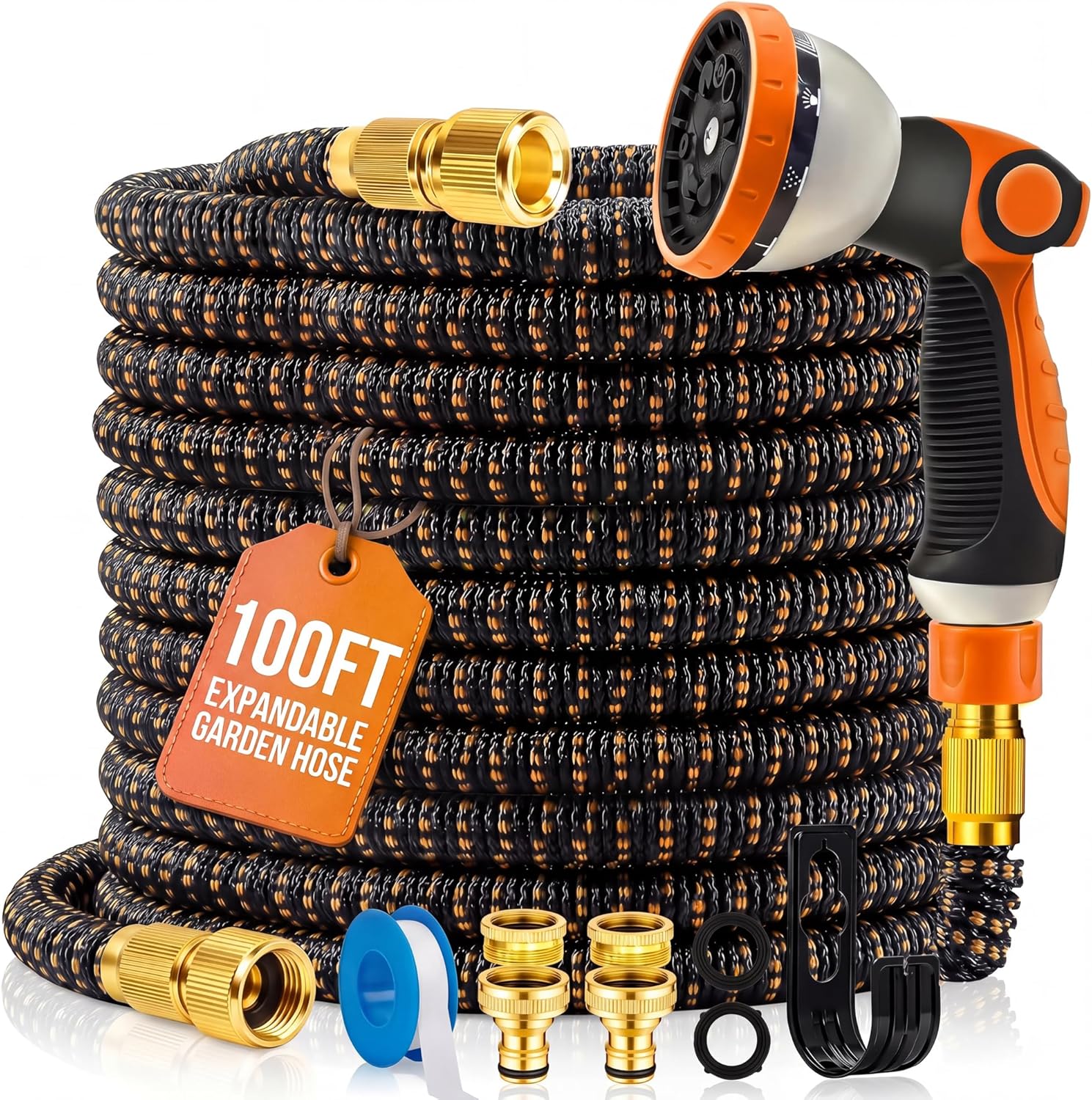 Detalle de MOSII 100FT Expandable Garden Hose Pipe – Flexible 3x Extendable with 10-Pattern Nozzle