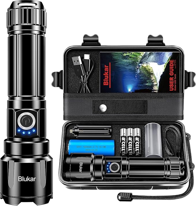 Imagen de Blukar Linterna LED Táctica Recargable, 5 Modos y Zoom 🔦 en OfertitasTOP