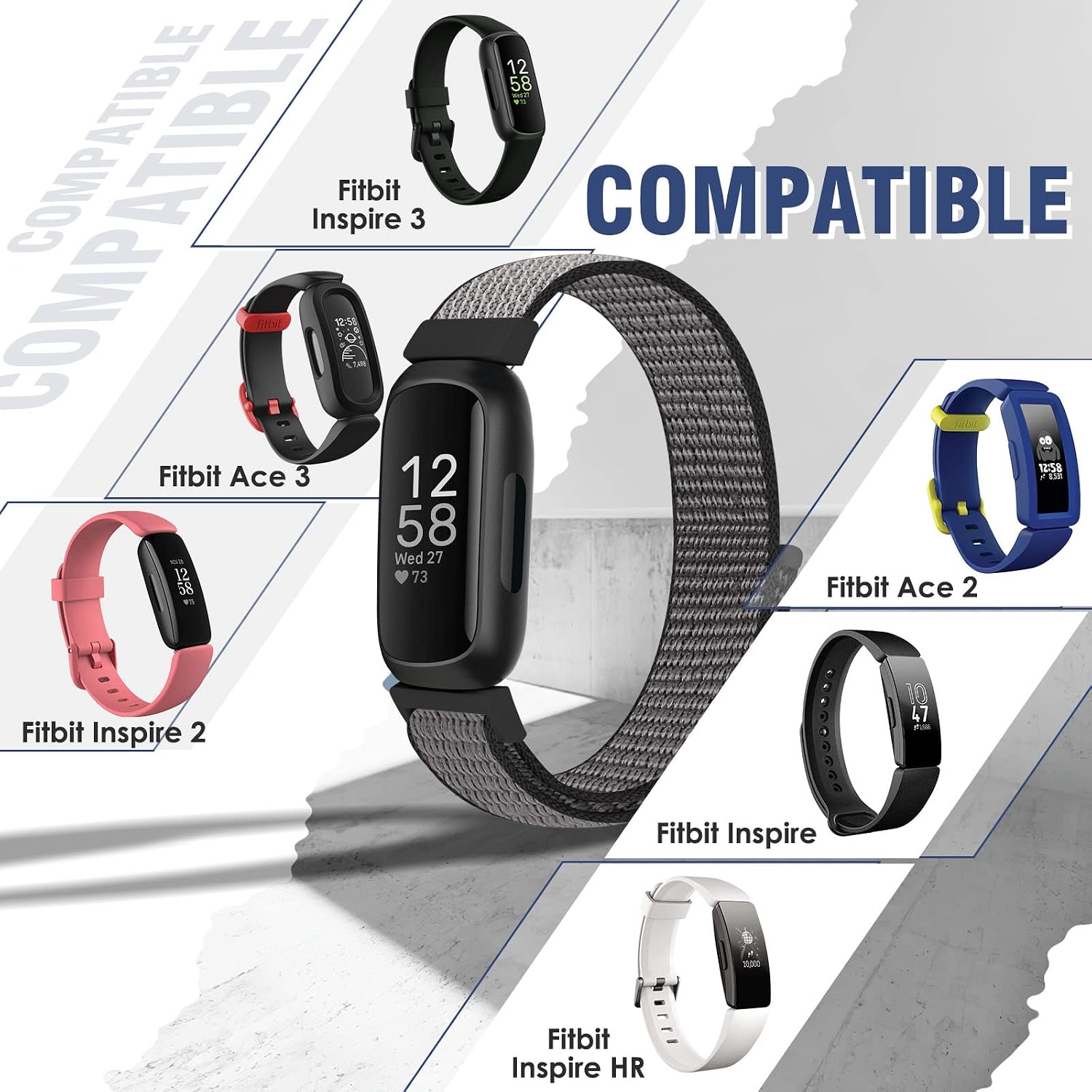 Detalle de Runostrich Nylon Sport Loop Straps for Fitbit Inspire 3 / Inspire 2 / Inspire HR / Inspire & Ace 2 / Ace 3