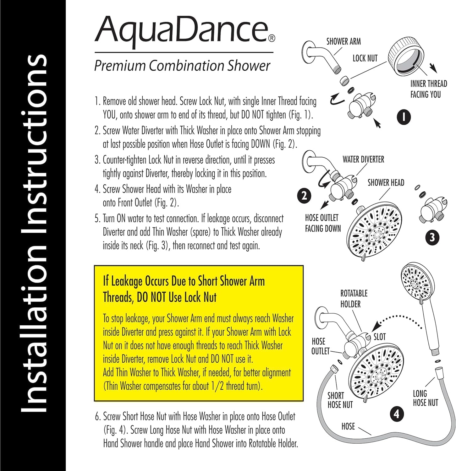 Thumbnail 6 de AquaDance 7" Premium High Pressure 3-Way Rainfall Combo (3328) with 6-Setting Hand Shower