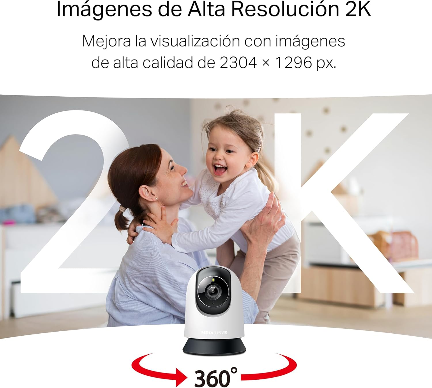 Detalle de MERCUSYS MC210 2K (3MP) Cámara Wi‑Fi interior con visión nocturna, audio bidireccional y rotación 360°