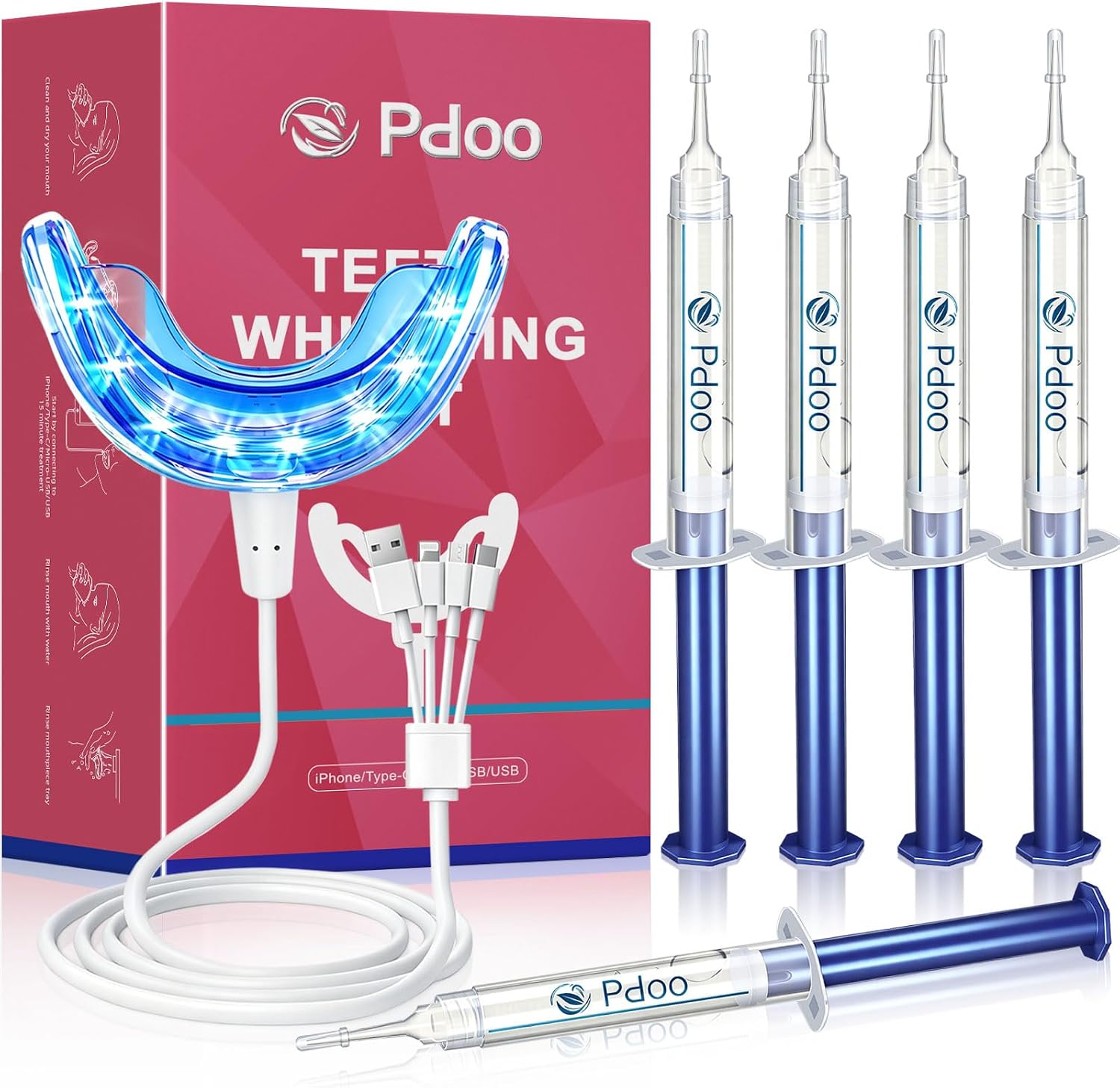 Detalle de Pdoo LED Teeth Whitening Kit with Rechargeable Tray and 5 Gel Pens