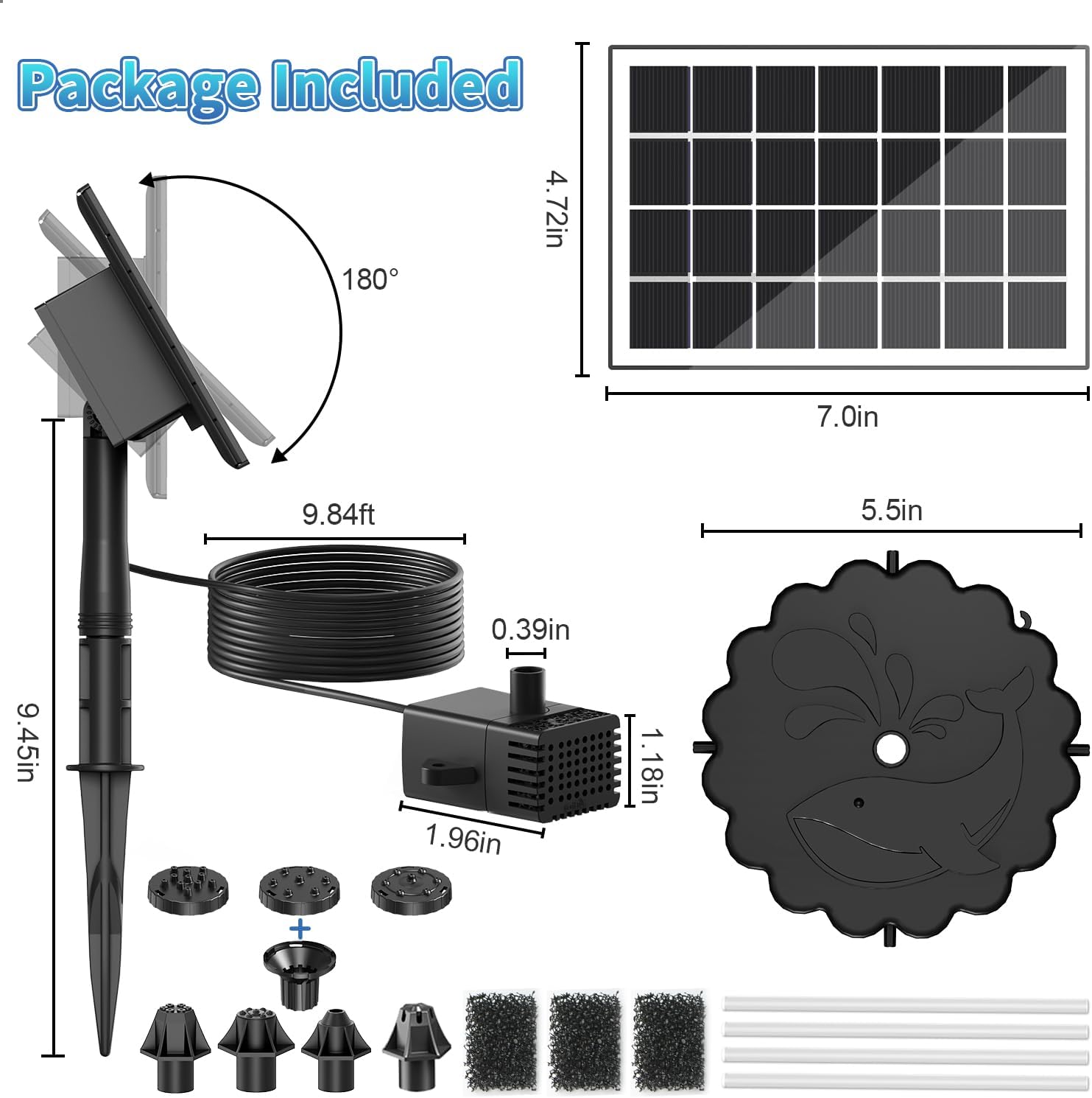 Detalle de SZMP 2 in 1 Detachable Floating Solar Fountain Kit (3.5W) – DIY water pump for bird bath and garden features